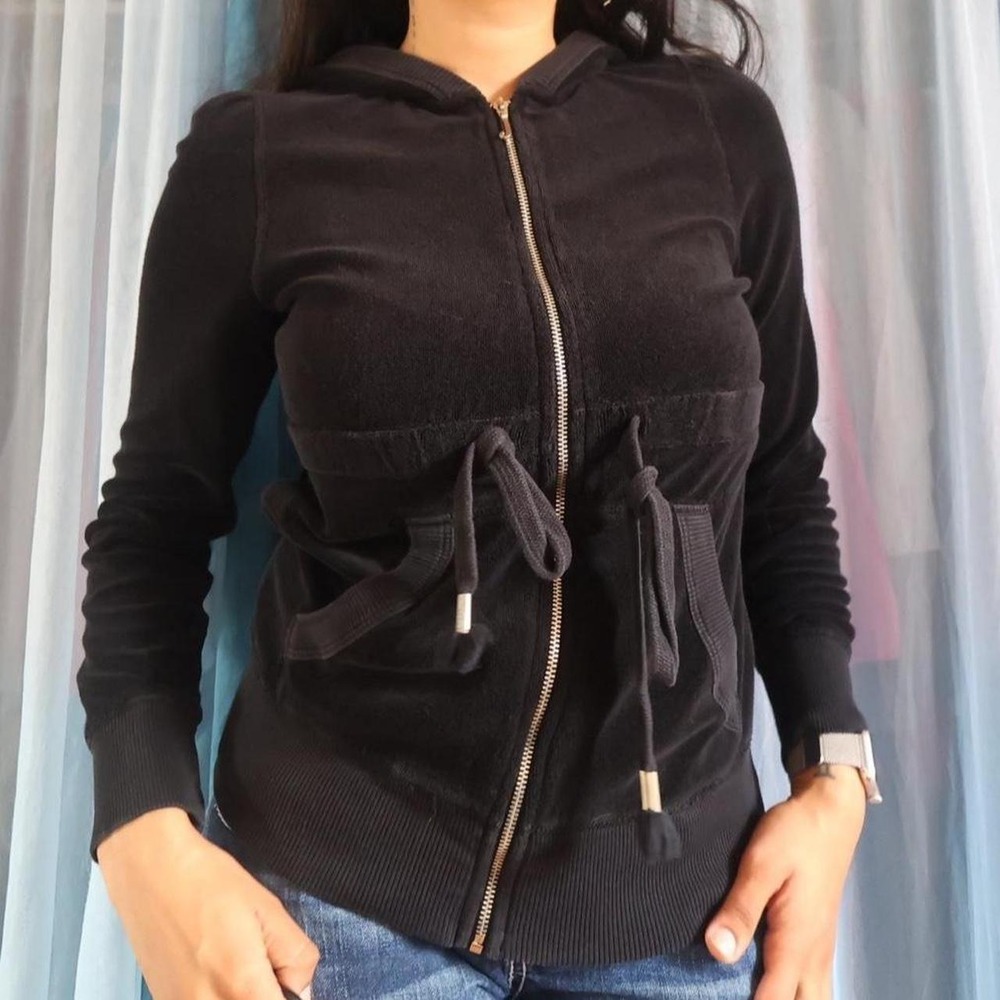 2000s JUICY COUTURE Drawstring Waist Terry Cloth Zip-Up Hoodie
